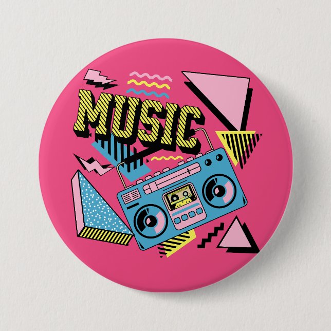 Retro style music boombox design button (Front)