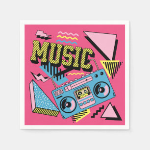 Retro style music boombox design napkins