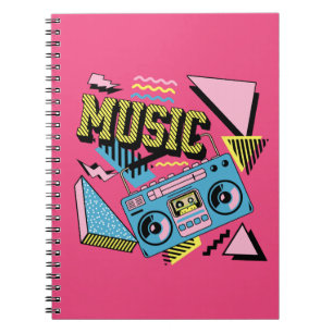 Retro style music boombox design notebook