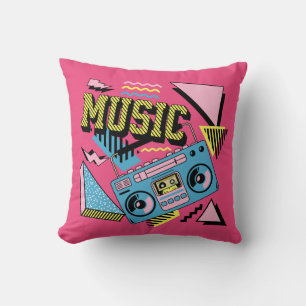Retro style music boombox design throw pillow