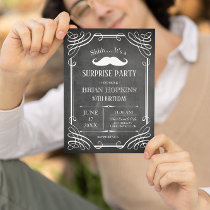 Retro Style Mustache Chalkboard Men's B'day Party Invitation