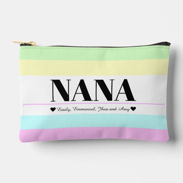 Retro Style Nana Script Grandchild's Name Accessory Pouch (Front)