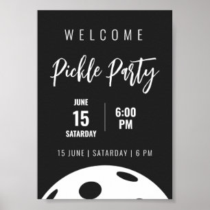Retro Style Neon Black Themed Pickleball Birthday Poster