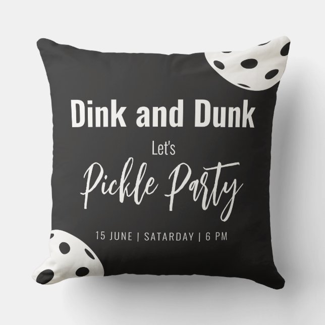 Retro Style Neon Black Themed Pickleball Birthday Throw Pillow (Front)