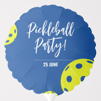 Retro Style Neon Blue Themed Pickleball Birthday Balloon