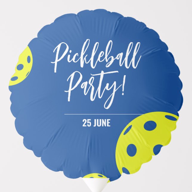Retro Style Neon Blue Themed Pickleball Birthday Balloon (Front)