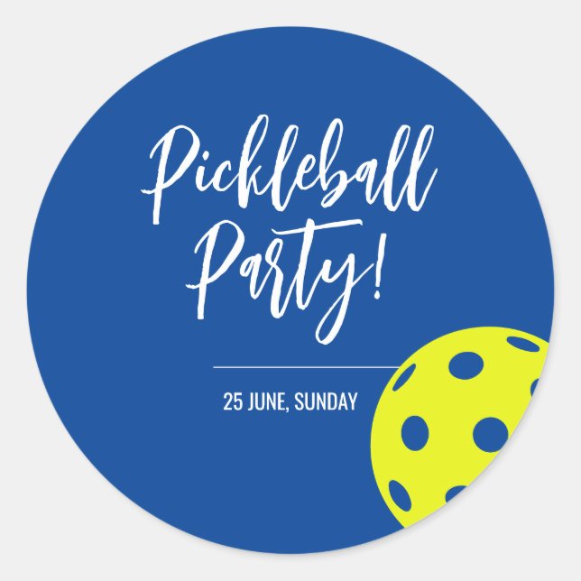 Retro Style Neon Blue Themed Pickleball Birthday Classic Round Sticker (Front)