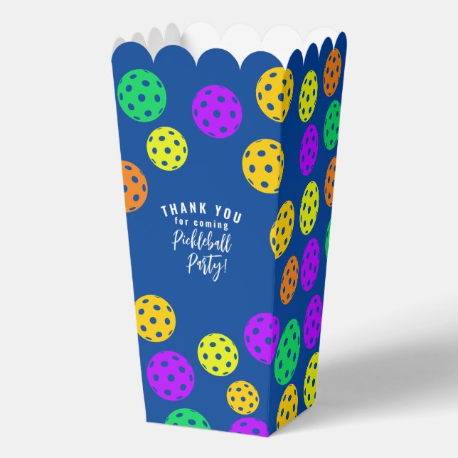 Retro Style Neon Blue Themed Pickleball Birthday Favor Boxes (Front)