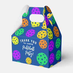 Retro Style Neon Blue Themed Pickleball Birthday Favor Boxes