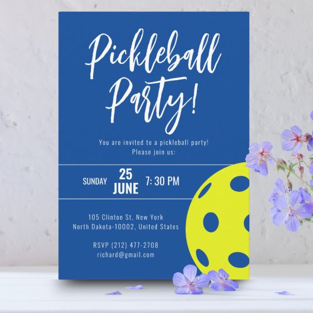 Retro Style Neon Blue Themed Pickleball Birthday Invitation (Creator Uploaded)