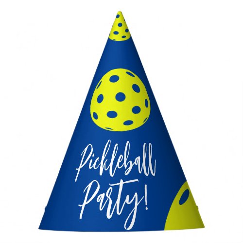 Retro Style Neon Blue Themed Pickleball Birthday Party Hat