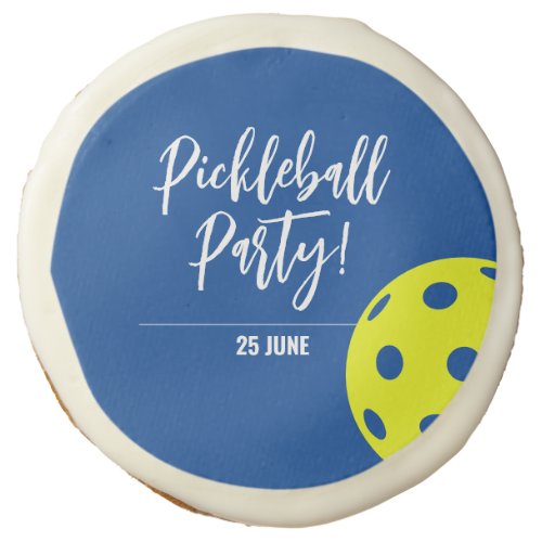 Retro Style Neon Blue Themed Pickleball Birthday Sugar Cookie