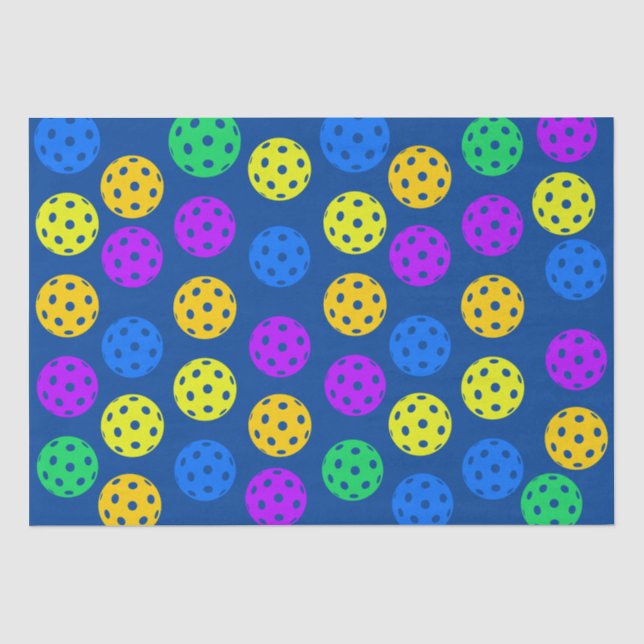 Retro Style Neon Blue Themed Pickleball Birthday Tissue Paper (Front)