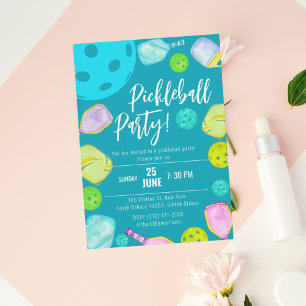 Retro Style Neon Green Themed Pickleball Birthday Invitation