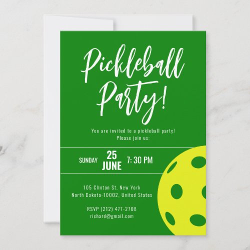 Retro Style Neon Green Themed Pickleball Birthday Invitation