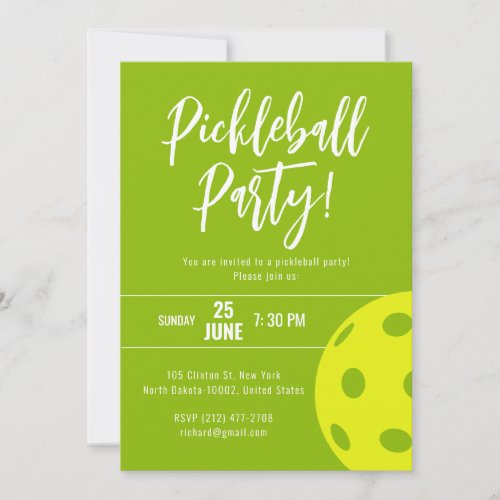 Retro Style Neon Lime Themed Pickleball Birthday Invitation