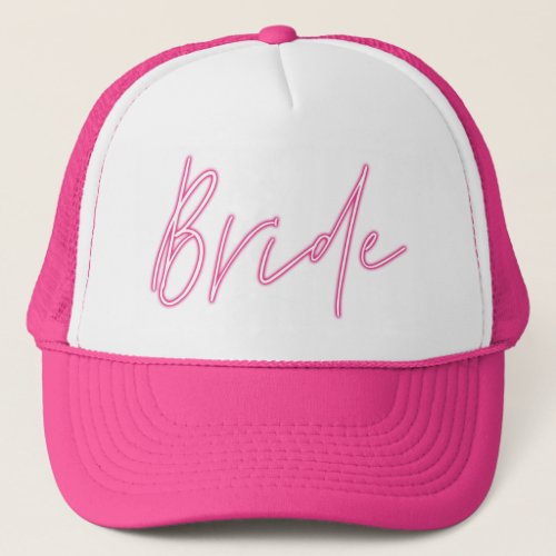 Retro Style Neon Pink Bride Script Trucker Hat