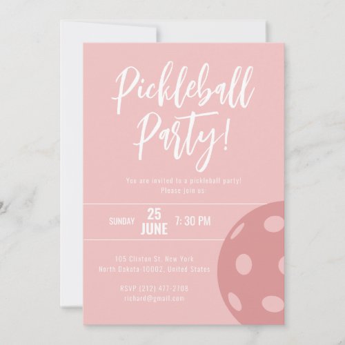 Retro Style Neon Pink Themed Pickleball Birthday Invitation