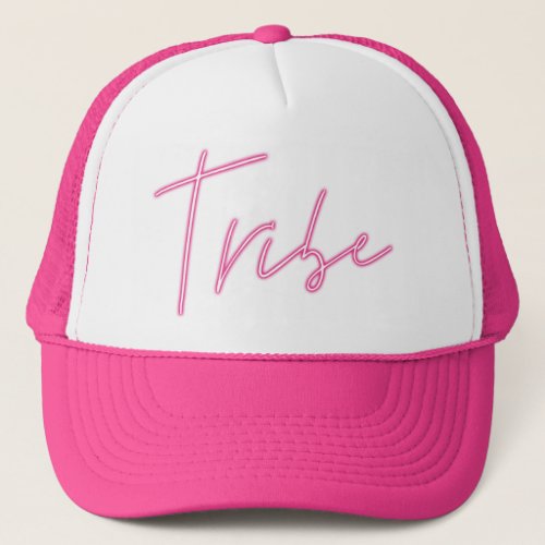 Retro Style Neon Pink Tribe Script Trucker Hat