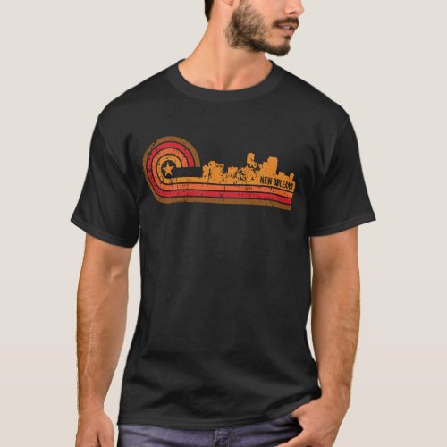 Retro Style New Orleans Louisiana Skyline Distress T_Shirt