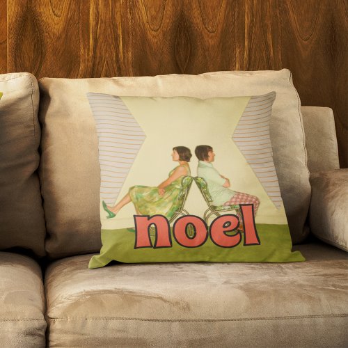 Retro Style Noel Message Custom Photo Throw Pillow