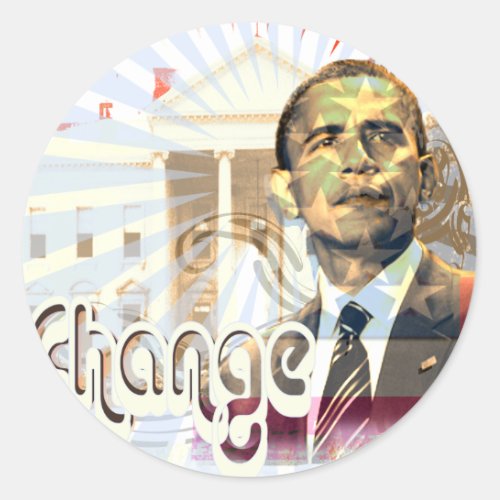 Retro Style Obama Vintage Typography Change Classic Round Sticker