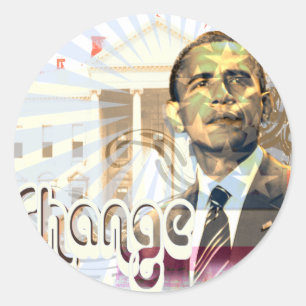 Retro Style Obama Vintage Typography Change Classic Round Sticker