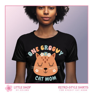 Retro Style One Groovy Cat Mom Personalized T-Shirt