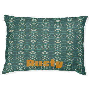Retro Style Orange Teal Abstract Bold Dog Name Pet Bed