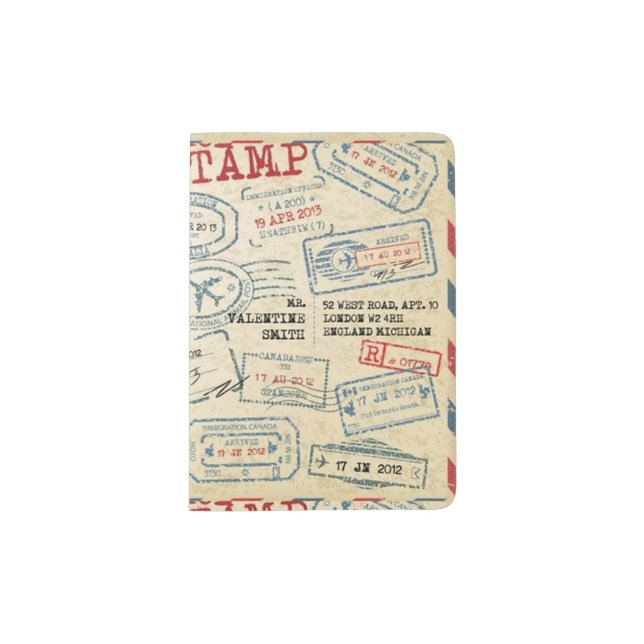 Retro Style Passport With Immigration Stamps Passport Holder (Front)