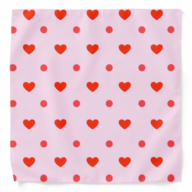 Retro Style Pink and Red Heart Spot Print Bandana (Front)