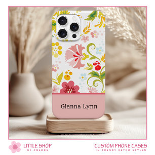 Retro Style Pink Floral Monogram iPhone 15 Case
