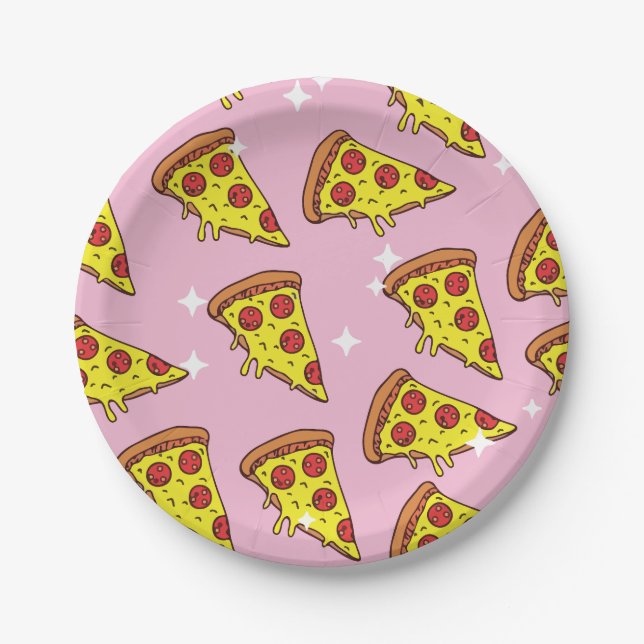 Retro Style Pizza Slices Seamless Pattern Paper Plates (Front)