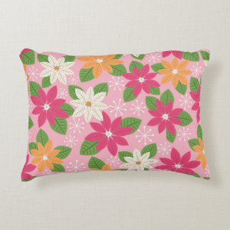 Retro Style Poinsettia & Snowflakes -Pink Accent Pillow