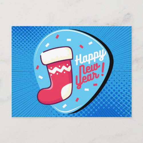 Retro Style Pop Art Happy New Year Postcard