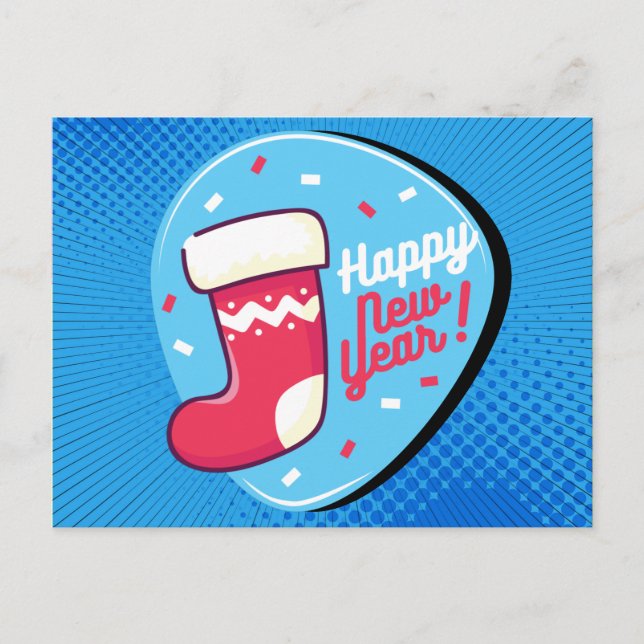Retro Style Pop Art Happy New Year Postcard (Front)
