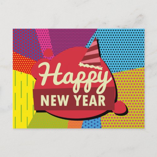 Retro Style Pop Art Happy New Year Postcard