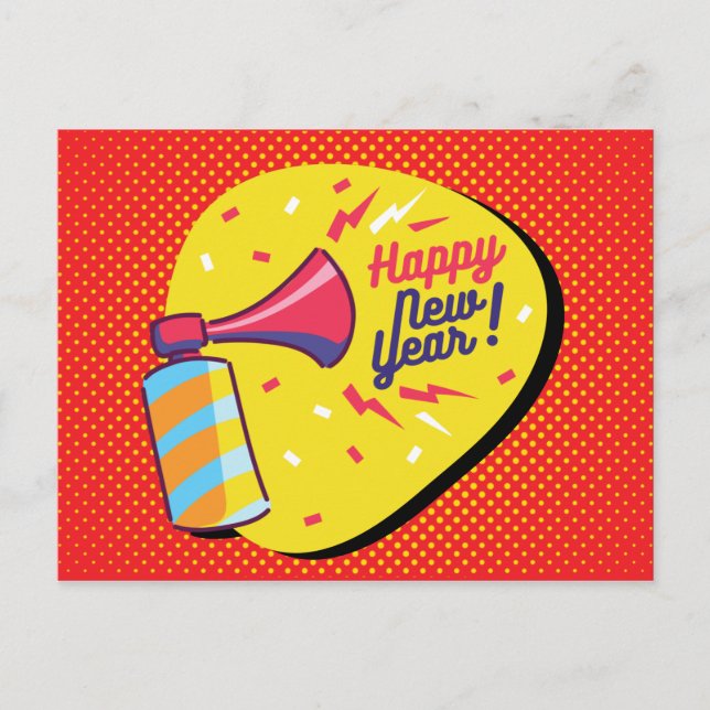 Retro Style Pop Art Happy New Year Postcard (Front)