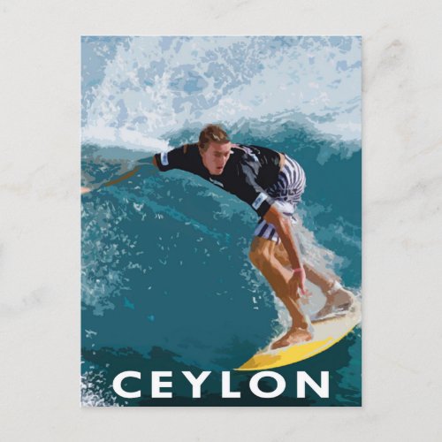 Retro Style Postcard Surfing Sri Lanka Ceylon