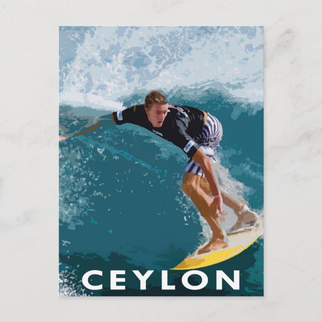 Retro Style Postcard Surfing Sri Lanka Ceylon (Front)