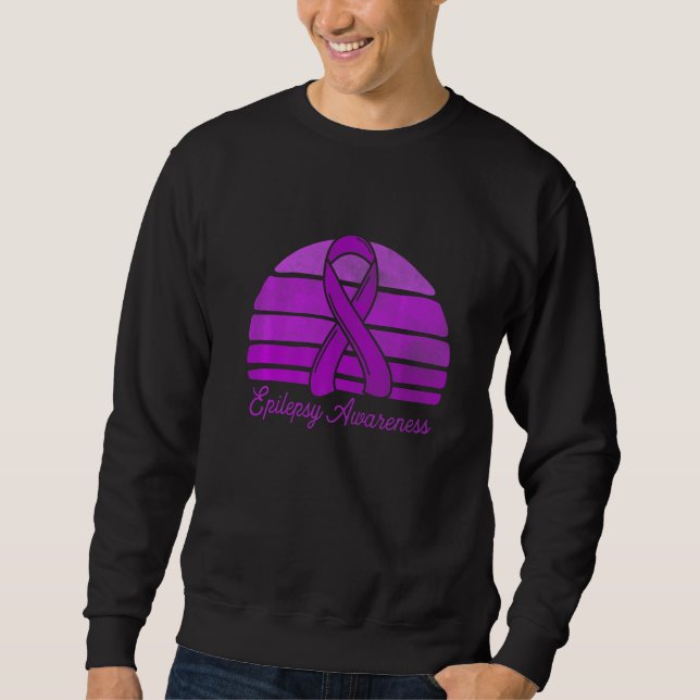 Retro Style Purple Ribbon Epilepsy Awareness Vinta Sweatshirt (Front)