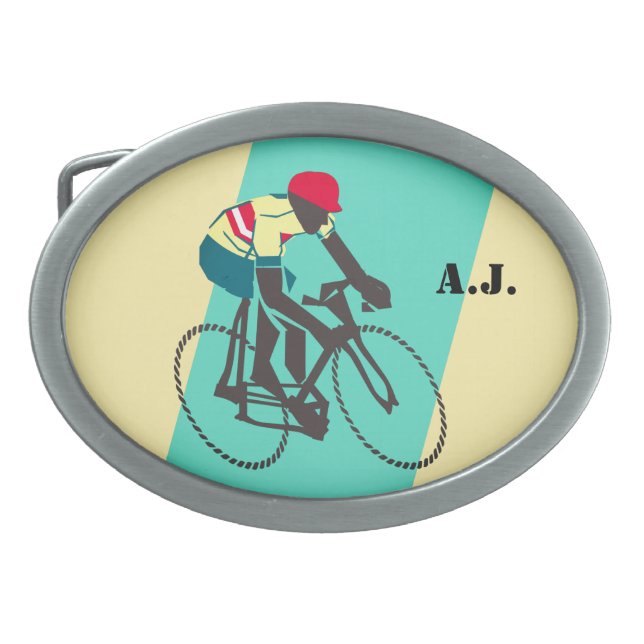 Retro-style Racing Cyclist Belt Buckle (Front)
