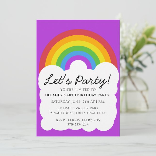 Retro Style Rainbow and Clouds Party Invitation (Standing Front)