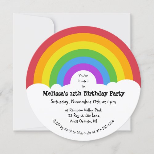 Retro Style Rainbow and Clouds Round Party Invitation