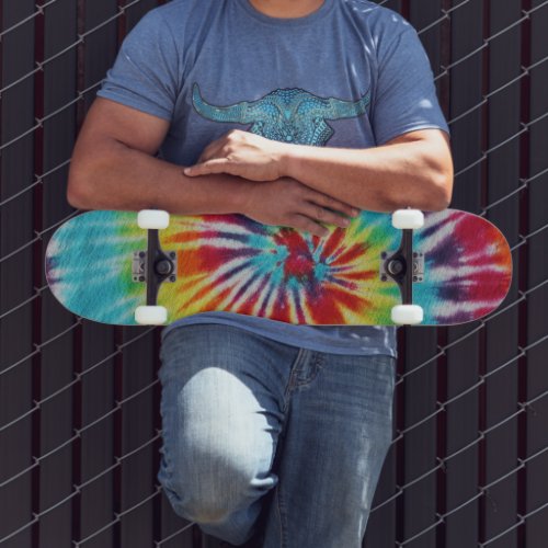 Retro Style Rainbow Swirl Tie Dye Skateboard