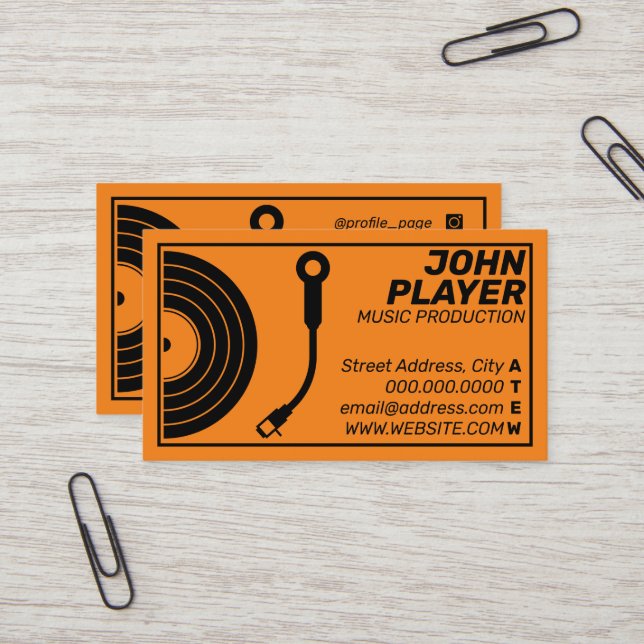 Retro style record player orange business card (Front/Back In Situ)