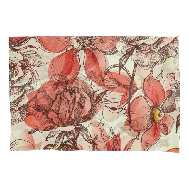 Retro Style Red Roses Pattern Pillow Case (Front)