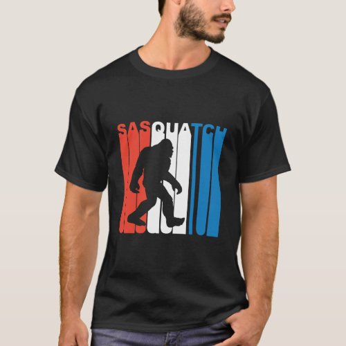 Retro Style Red White And Blue Sasquatch T_Shirt