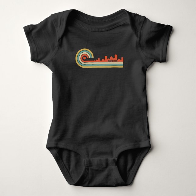 Retro Style Rochester New York Skyline Baby Bodysuit (Front)