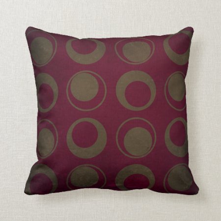 Retro Style Sage Circles On Burgundy Background Throw Pillow